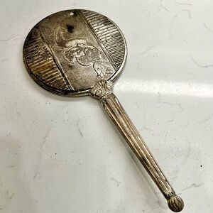 Antique Art Noveau Gilt Doe Leaf And Berry Hand Vanity Mirror Early 1900s